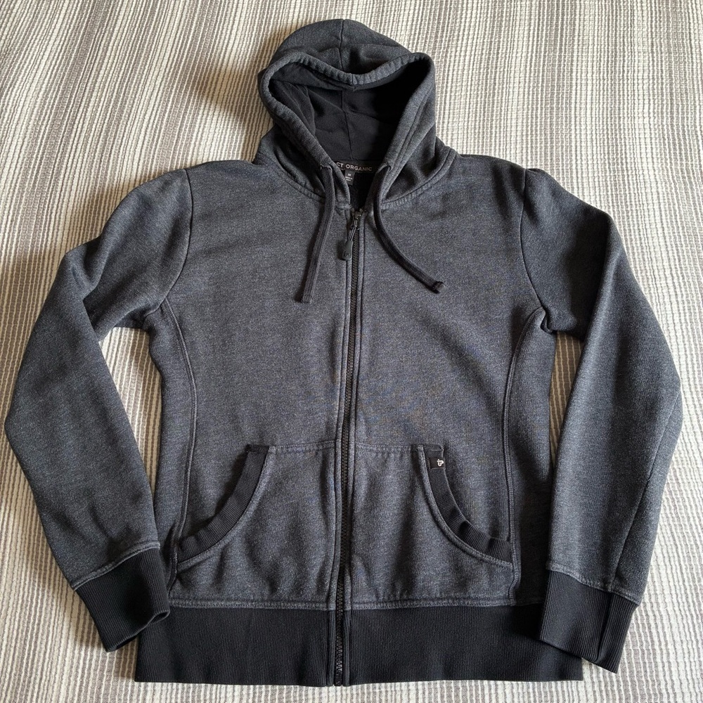 Pact Organic Hoodie Full Zip Sweatshirt Gray Black Women's Medium